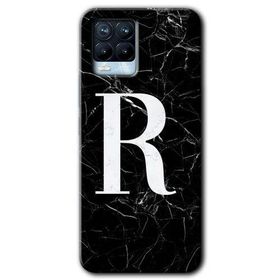 Realme 8 Pro Siyah Mermer Desenli R Harfi Baskılı Uyumlu Silikon Kılıf