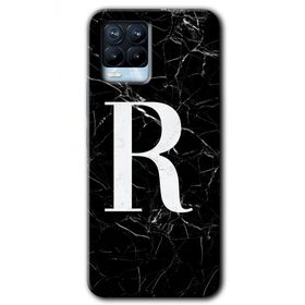 Realme 8 Pro Siyah Mermer Desenli R Harfi Baskılı Uyumlu Silikon Kılıf
