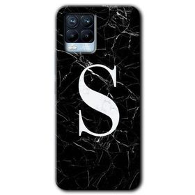 Realme 8 Pro Siyah Mermer Desenli S Harfi Baskılı Uyumlu Silikon Kılıf