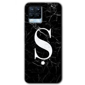 Realme 8 Pro Siyah Mermer Desenli S Harfi Baskılı Uyumlu Silikon Kılıf