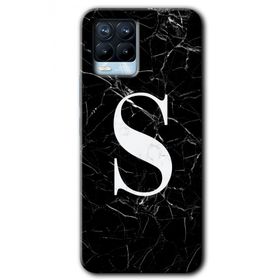 Realme 8 Pro Siyah Mermer Desenli S Harfi Baskılı Uyumlu Silikon Kılıf