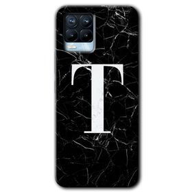 Realme 8 Pro Siyah Mermer Desenli T Harfi Baskılı Uyumlu Silikon Kılıf