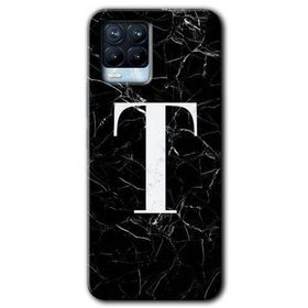 Realme 8 Pro Siyah Mermer Desenli T Harfi Baskılı Uyumlu Silikon Kılıf