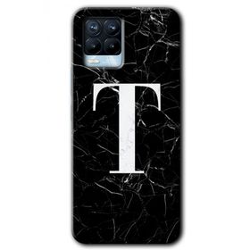 Realme 8 Pro Siyah Mermer Desenli T Harfi Baskılı Uyumlu Silikon Kılıf