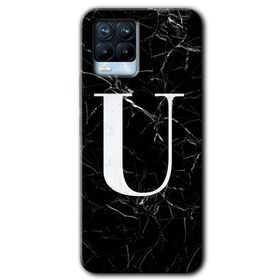 Realme 8 Pro Siyah Mermer Desenli U Harfi Baskılı Uyumlu Silikon Kılıf