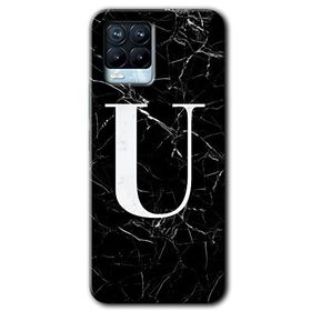 Realme 8 Pro Siyah Mermer Desenli U Harfi Baskılı Uyumlu Silikon Kılıf