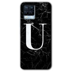 Realme 8 Pro Siyah Mermer Desenli U Harfi Baskılı Uyumlu Silikon Kılıf