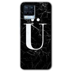 Realme 8 Pro Siyah Mermer Desenli U Harfi Baskılı Uyumlu Silikon Kılıf