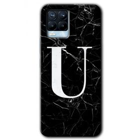 Realme 8 Pro Siyah Mermer Desenli U Harfi Baskılı Uyumlu Silikon Kılıf