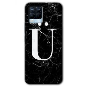 Realme 8 Pro Siyah Mermer Desenli U Harfi Baskılı Uyumlu Silikon Kılıf
