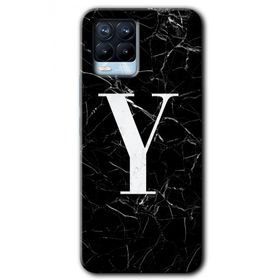 Realme 8 Pro Siyah Mermer Desenli Y Harfi Baskılı Uyumlu Silikon Kılıf