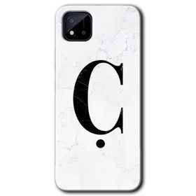 Realme C11 Beyaz Mermer Desenli C Harfi Baskılı Uyumlu Silikon Kılıf