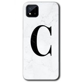 Realme C11 Beyaz Mermer Desenli C Harfi Baskılı Uyumlu Silikon Kılıf