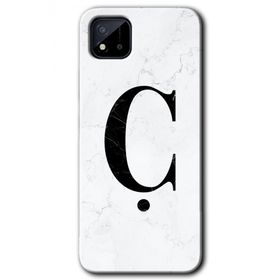 Realme C11 Beyaz Mermer Desenli C Harfi Baskılı Uyumlu Silikon Kılıf