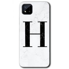Realme C11 Beyaz Mermer Desenli H Harfi Baskılı Uyumlu Silikon Kılıf