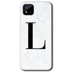 Realme C11 Beyaz Mermer Desenli L Harfi Baskılı Uyumlu Silikon Kılıf