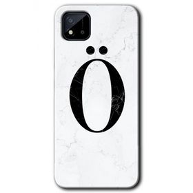 Realme C11 Beyaz Mermer Desenli O Harfi Baskılı Uyumlu Silikon Kılıf