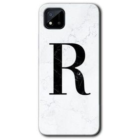 Realme C11 Beyaz Mermer Desenli R Harfi Baskılı Uyumlu Silikon Kılıf