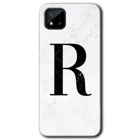 Realme C11 Beyaz Mermer Desenli R Harfi Baskılı Uyumlu Silikon Kılıf