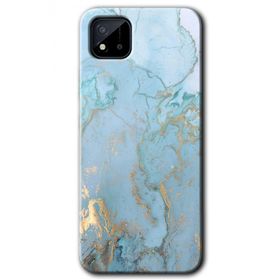 Realme C11 Mavi Gold Mermer Baskılı Uyumlu Silikon Kılıf