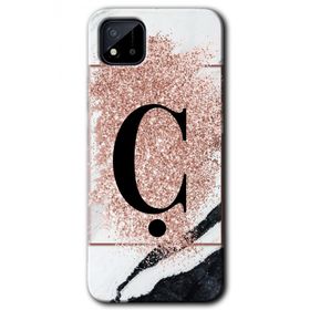 Realme C11 Pembe Mermer Desenli C Harfi Baskılı Uyumlu Silikon Kılıf
