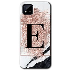 Realme C11 Pembe Mermer Desenli E Harfi Baskılı Uyumlu Silikon Kılıf