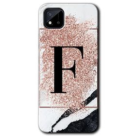 Realme C11 Pembe Mermer Desenli F Harfi Baskılı Uyumlu Silikon Kılıf