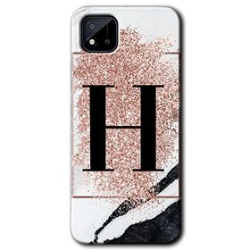 Realme C11 Pembe Mermer Desenli H Harfi Baskılı Uyumlu Silikon Kılıf