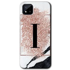 Realme C11 Pembe Mermer Desenli İ Harfi Baskılı Uyumlu Silikon Kılıf