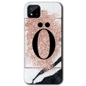 Realme C11 Pembe Mermer Desenli Ö Harfi Baskılı Uyumlu Silikon Kılıf