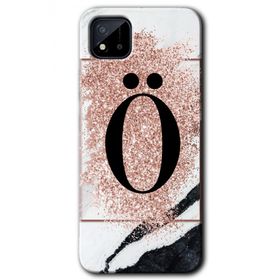 Realme C11 Pembe Mermer Desenli Ö Harfi Baskılı Uyumlu Silikon Kılıf