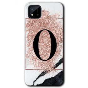 Realme C11 Pembe Mermer Desenli Ö Harfi Baskılı Uyumlu Silikon Kılıf
