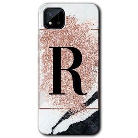 Realme C11 Pembe Mermer Desenli R Harfi Baskılı Uyumlu Silikon Kılıf