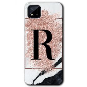 Realme C11 Pembe Mermer Desenli R Harfi Baskılı Uyumlu Silikon Kılıf