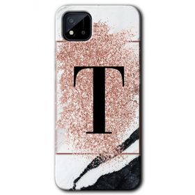 Realme C11 Pembe Mermer Desenli T Harfi Baskılı Uyumlu Silikon Kılıf