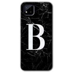 Realme C11 Siyah Mermer Desenli B Harfi Baskılı Uyumlu Silikon Kılıf