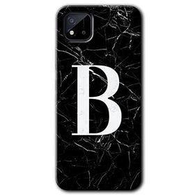 Realme C11 Siyah Mermer Desenli B Harfi Baskılı Uyumlu Silikon Kılıf