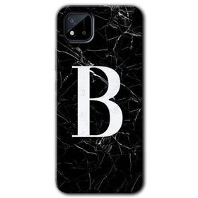 Realme C11 Siyah Mermer Desenli B Harfi Baskılı Uyumlu Silikon Kılıf