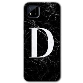 Realme C11 Siyah Mermer Desenli D Harfi Baskılı Uyumlu Silikon Kılıf