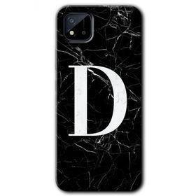 Realme C11 Siyah Mermer Desenli D Harfi Baskılı Uyumlu Silikon Kılıf