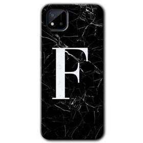 Realme C11 Siyah Mermer Desenli F Harfi Baskılı Uyumlu Silikon Kılıf