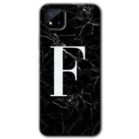 Realme C11 Siyah Mermer Desenli F Harfi Baskılı Uyumlu Silikon Kılıf