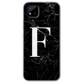 Realme C11 Siyah Mermer Desenli F Harfi Baskılı Uyumlu Silikon Kılıf