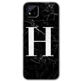 Realme C11 Siyah Mermer Desenli H Harfi Baskılı Uyumlu Silikon Kılıf