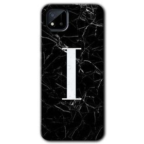 Realme C11 Siyah Mermer Desenli I Harfi Baskılı Uyumlu Silikon Kılıf