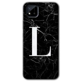 Realme C11 Siyah Mermer Desenli L Harfi Baskılı Uyumlu Silikon Kılıf