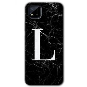 Realme C11 Siyah Mermer Desenli L Harfi Baskılı Uyumlu Silikon Kılıf