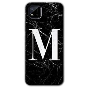 Realme C11 Siyah Mermer Desenli M Harfi Baskılı Uyumlu Silikon Kılıf