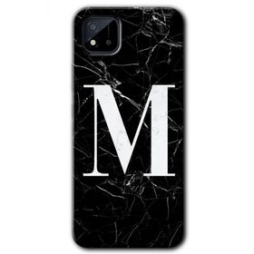 Realme C11 Siyah Mermer Desenli M Harfi Baskılı Uyumlu Silikon Kılıf