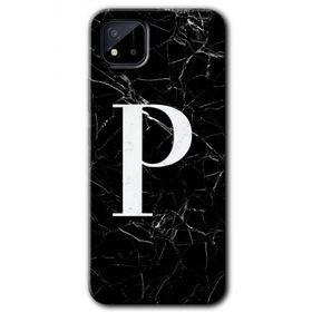 Realme C11 Siyah Mermer Desenli P Harfi Baskılı Uyumlu Silikon Kılıf